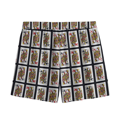 Four Queens Playing Cards Pattern Print Mesh Shorts