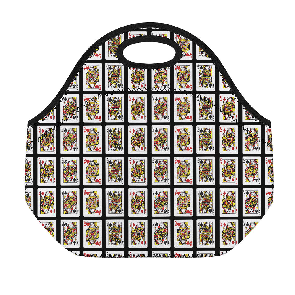 Four Queens Playing Cards Pattern Print Neoprene Lunch Bag