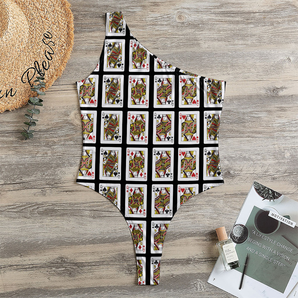 Four Queens Playing Cards Pattern Print One Shoulder Bodysuit