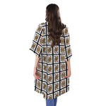 Four Queens Playing Cards Pattern Print Open Front Beach Cover Up
