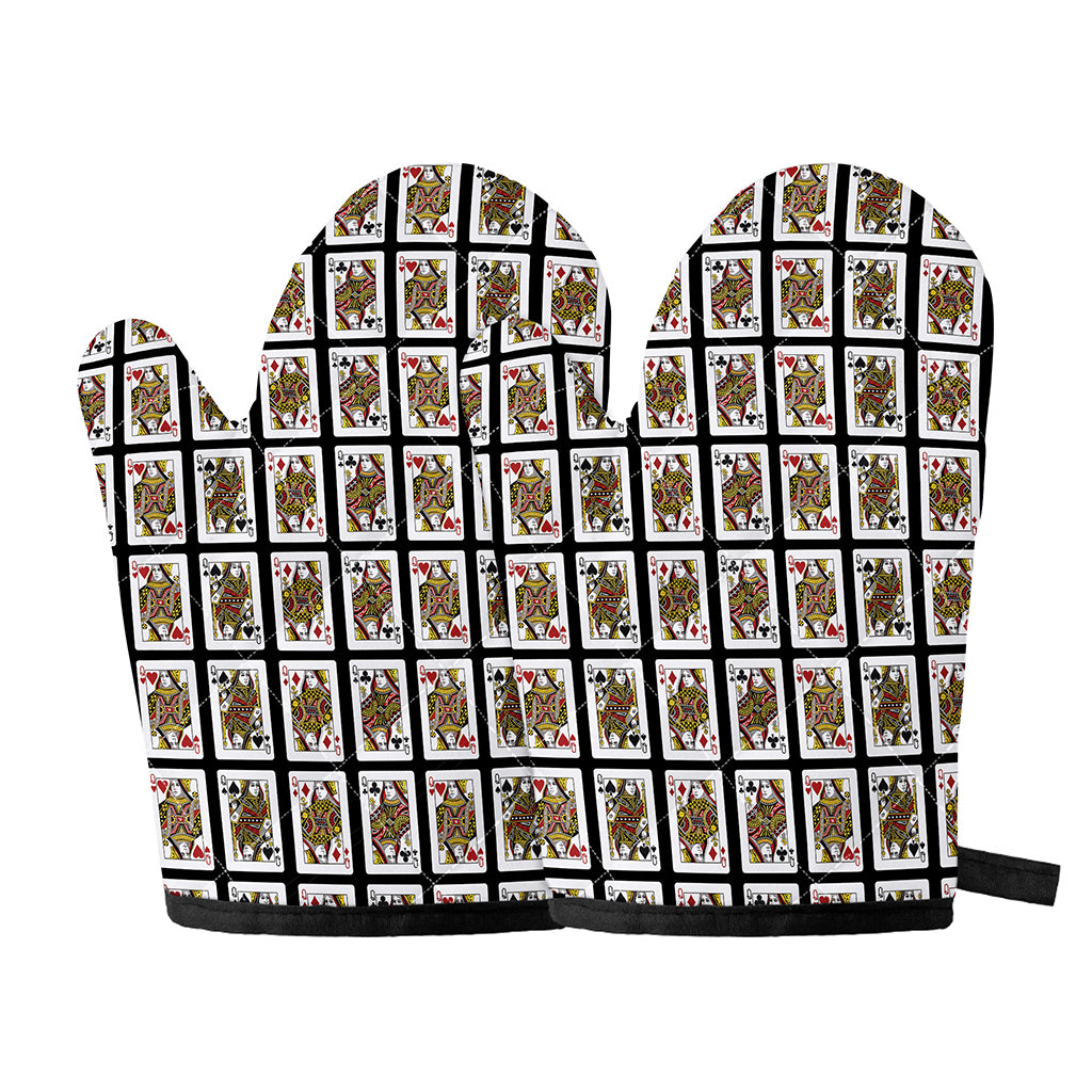 Four Queens Playing Cards Pattern Print Oven Mitts