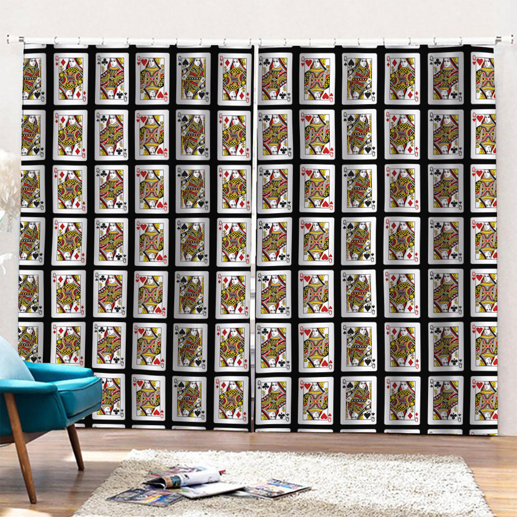 Four Queens Playing Cards Pattern Print Pencil Pleat Curtains