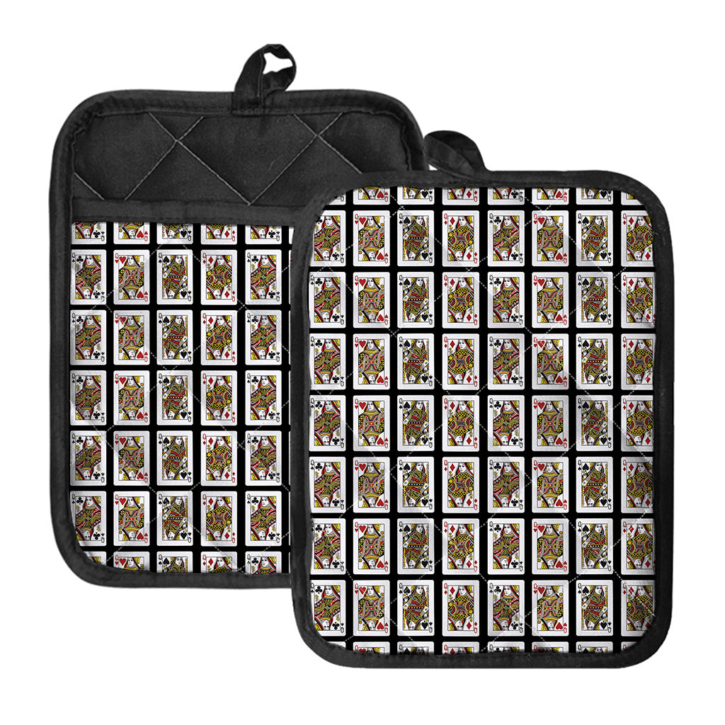 Four Queens Playing Cards Pattern Print Pot Holders With Pocket