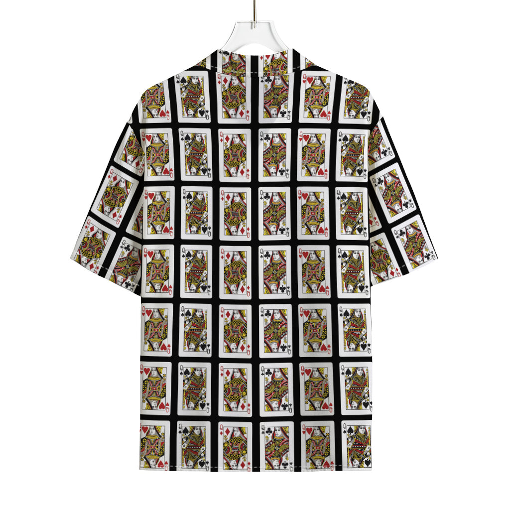 Four Queens Playing Cards Pattern Print Rayon Hawaiian Shirt
