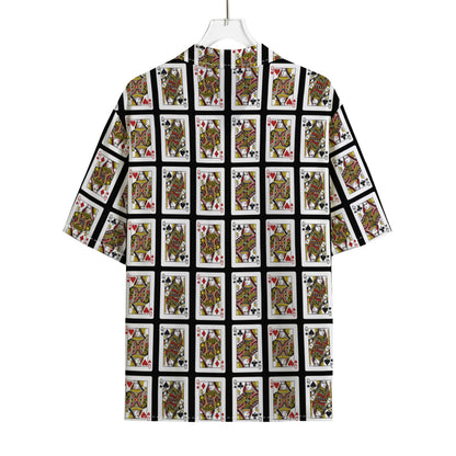Four Queens Playing Cards Pattern Print Rayon Hawaiian Shirt