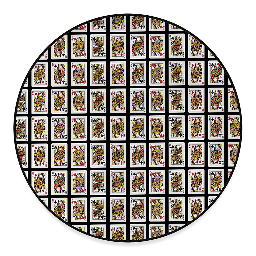 Four Queens Playing Cards Pattern Print Round Floor Mat