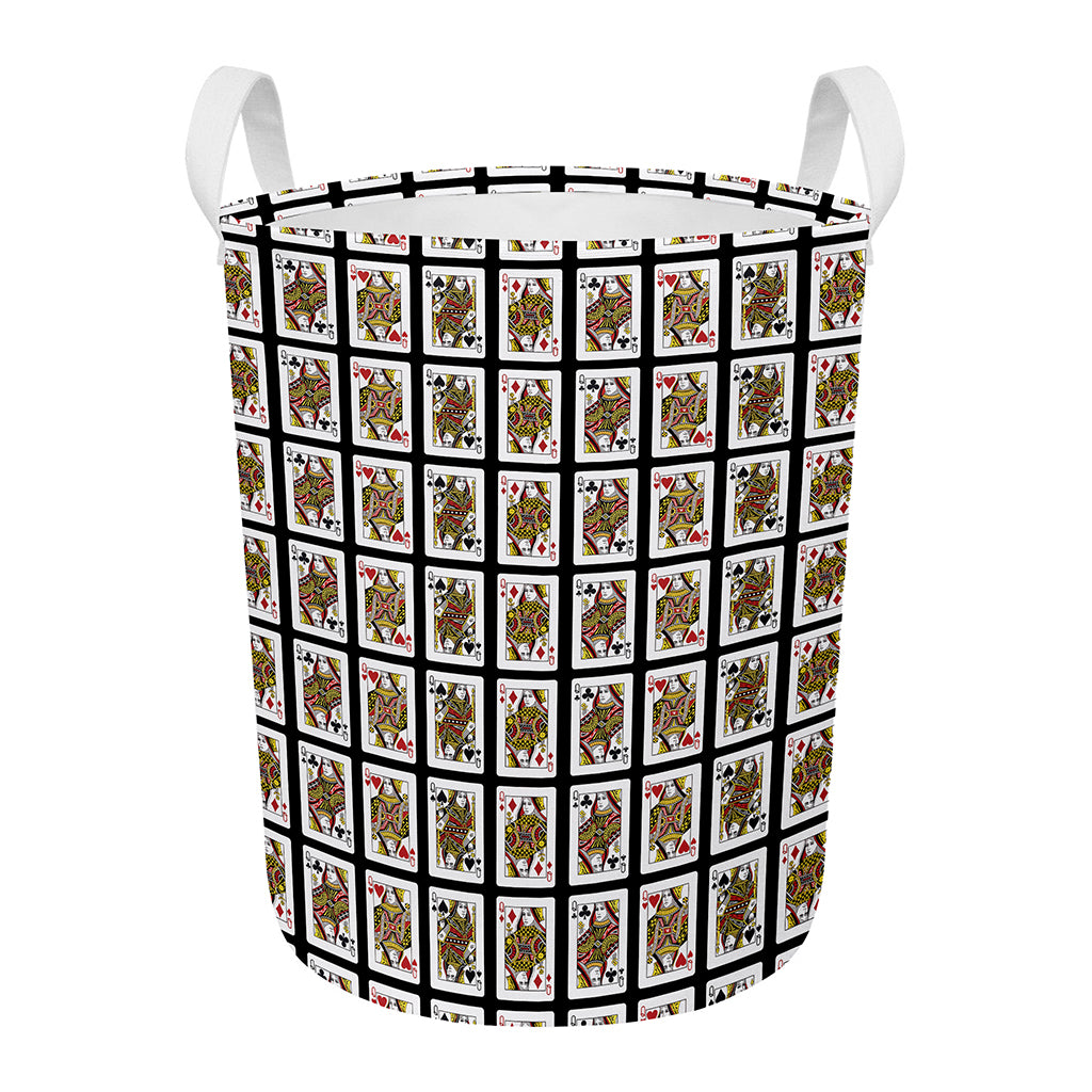 Four Queens Playing Cards Pattern Print Round Laundry Basket