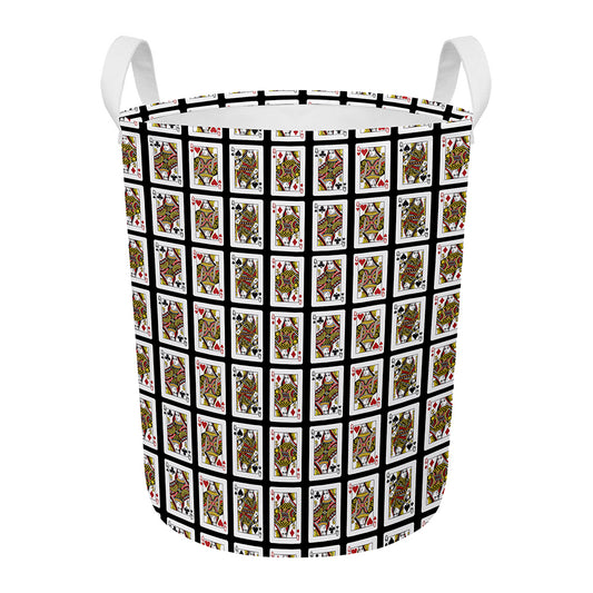 Four Queens Playing Cards Pattern Print Round Laundry Basket