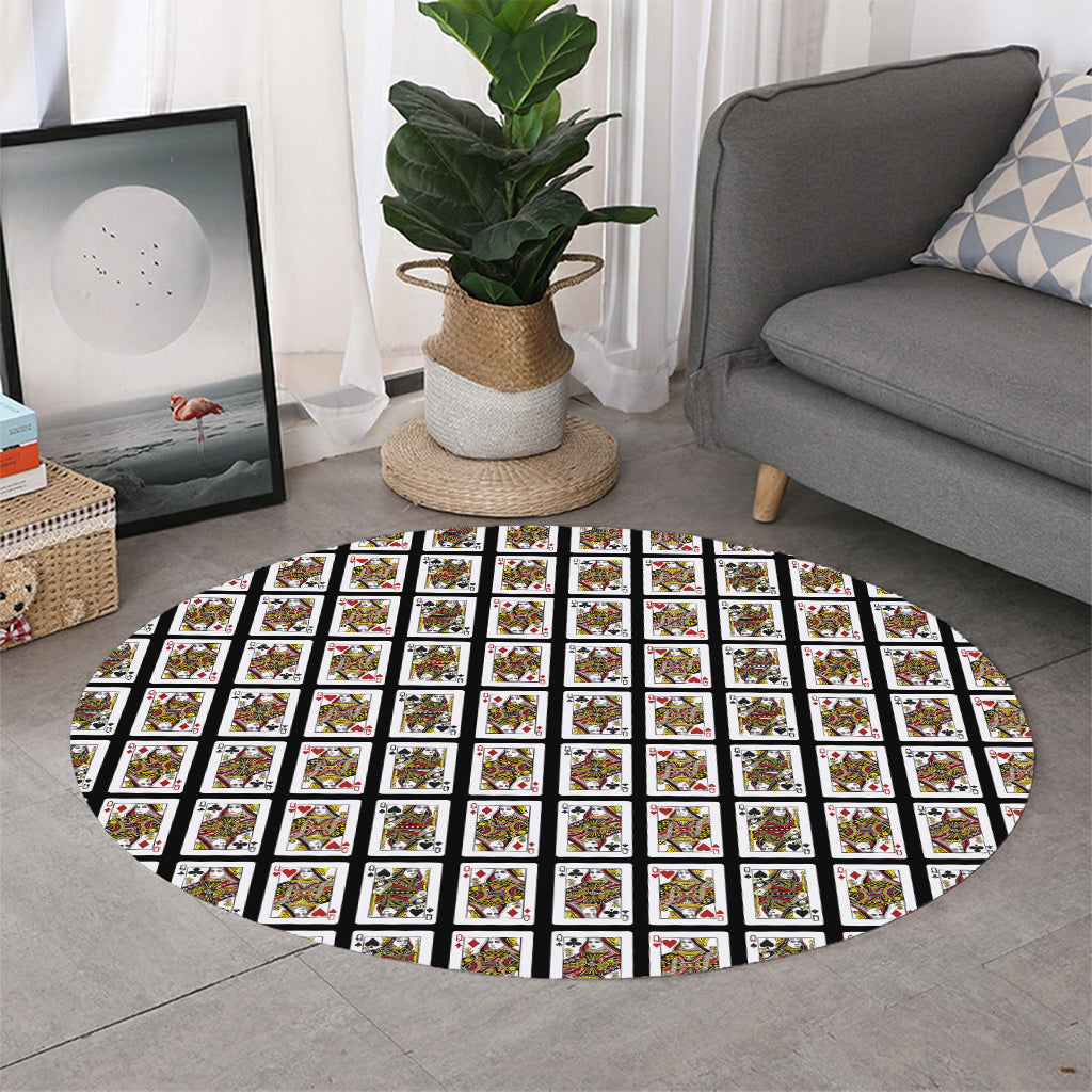 Four Queens Playing Cards Pattern Print Round Rug