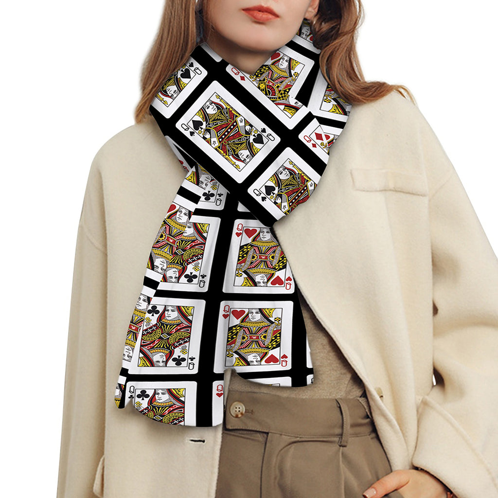 Four Queens Playing Cards Pattern Print Scarf