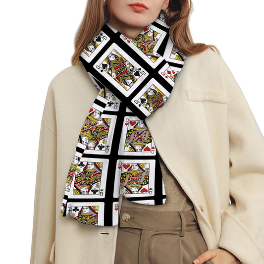 Four Queens Playing Cards Pattern Print Scarf