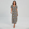 Four Queens Playing Cards Pattern Print Short Sleeve Maxi Dress