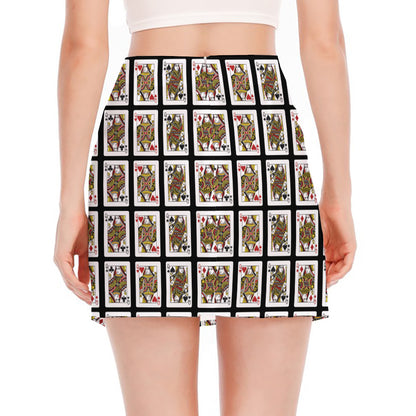 Four Queens Playing Cards Pattern Print Side Slit Mini Skirt