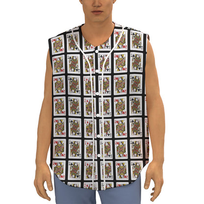 Four Queens Playing Cards Pattern Print Sleeveless Baseball Jersey