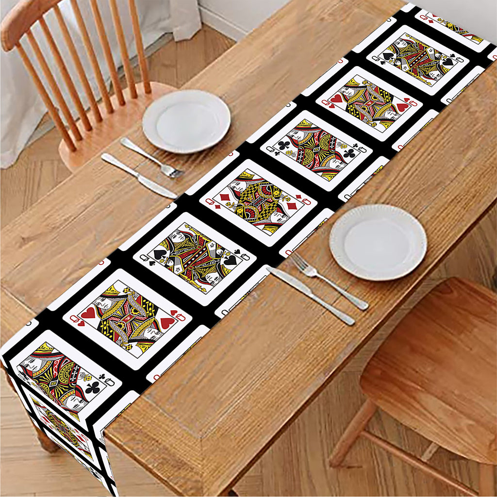 Four Queens Playing Cards Pattern Print Table Runner
