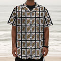 Four Queens Playing Cards Pattern Print Textured Short Sleeve Shirt