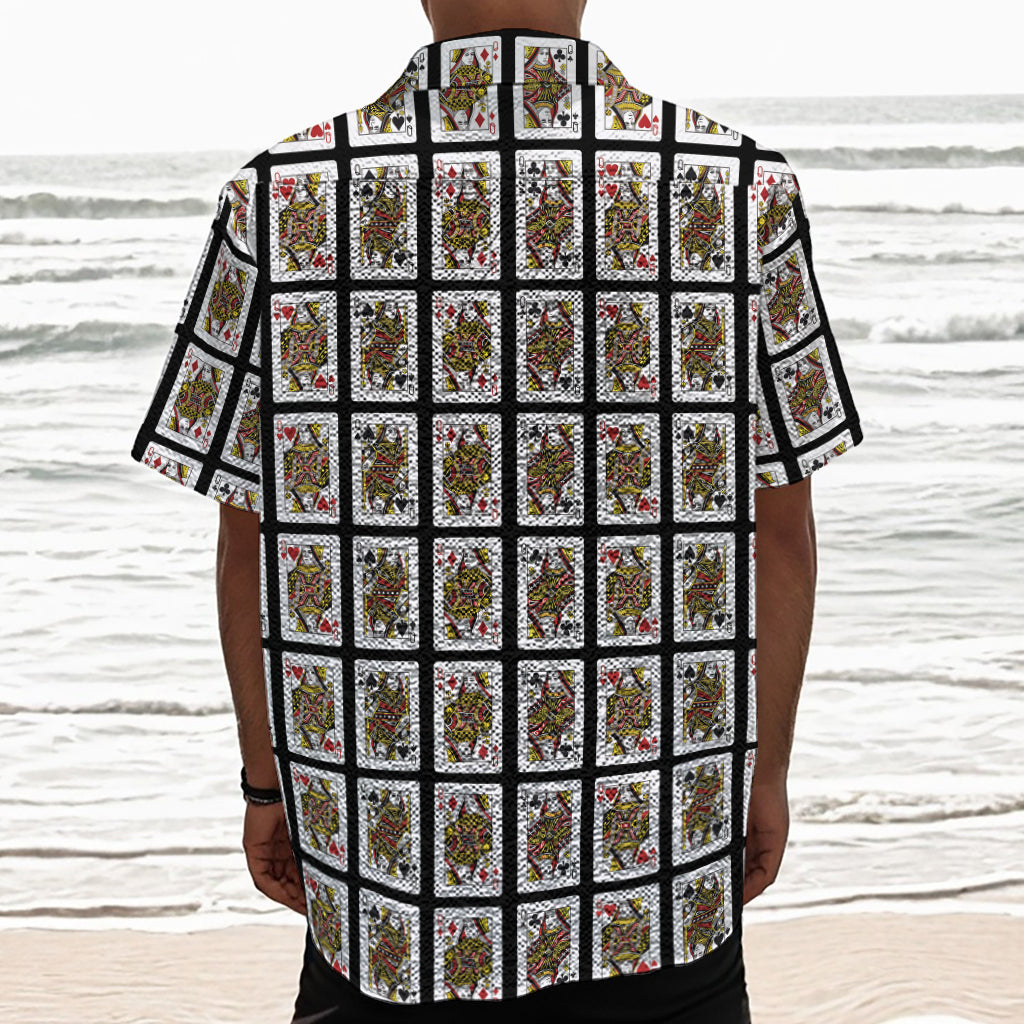 Four Queens Playing Cards Pattern Print Textured Short Sleeve Shirt