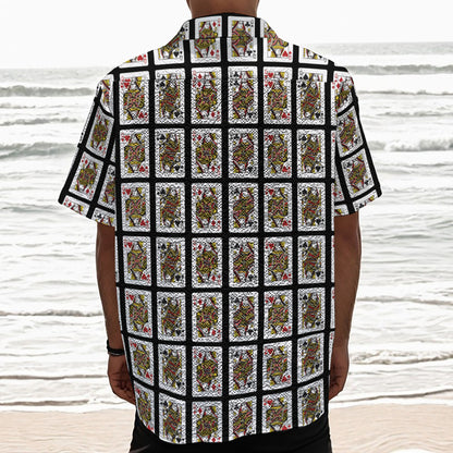 Four Queens Playing Cards Pattern Print Textured Short Sleeve Shirt