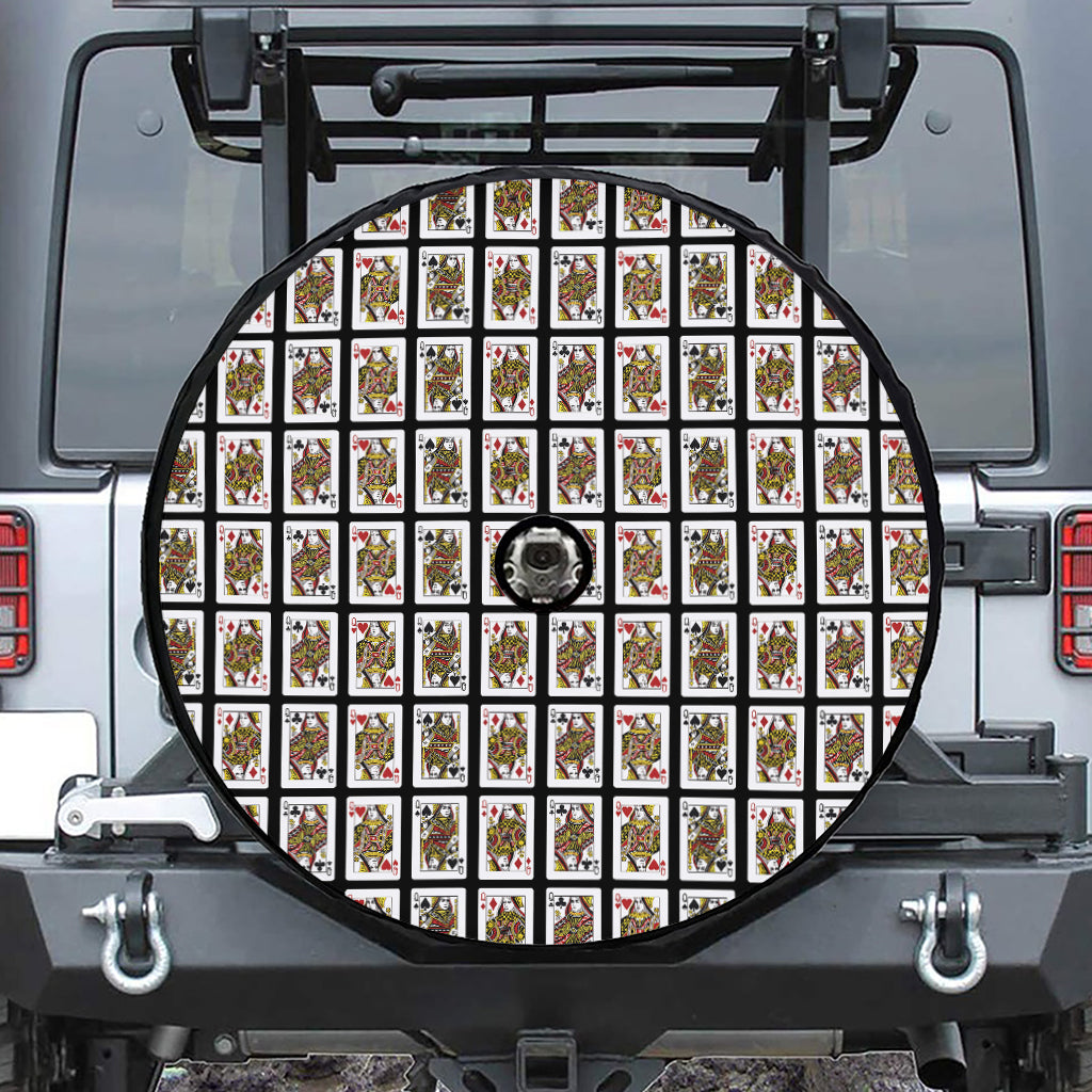 Four Queens Playing Cards Pattern Print Tire Cover With Camera Hole