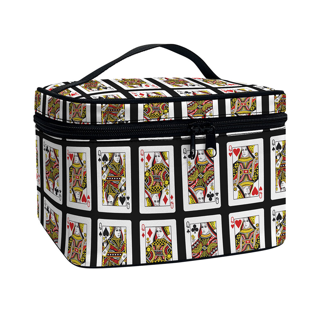 Four Queens Playing Cards Pattern Print Travel Makeup Bag