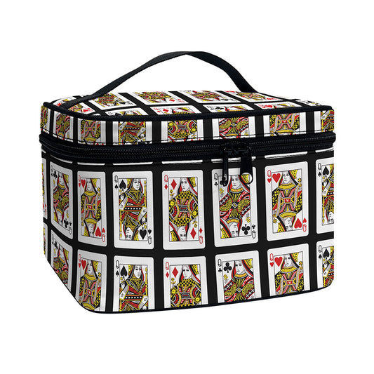 Four Queens Playing Cards Pattern Print Travel Makeup Bag