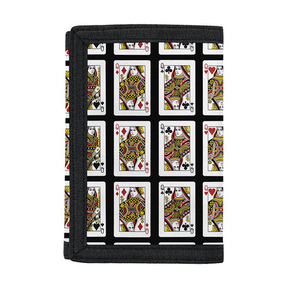 Four Queens Playing Cards Pattern Print Trifold Wallet