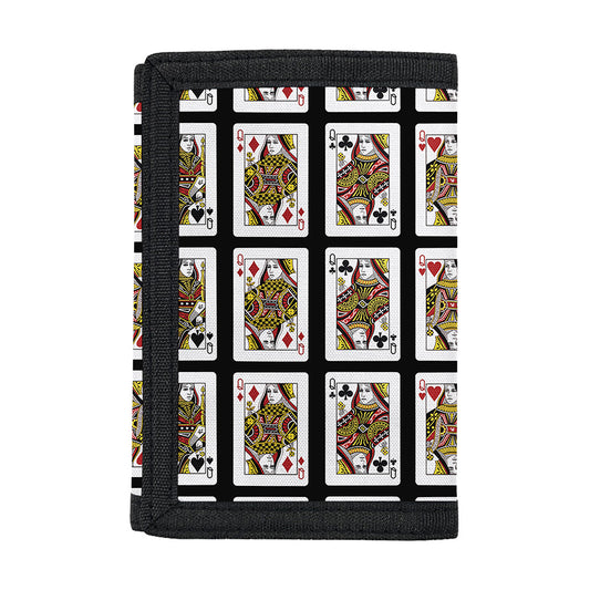 Four Queens Playing Cards Pattern Print Trifold Wallet