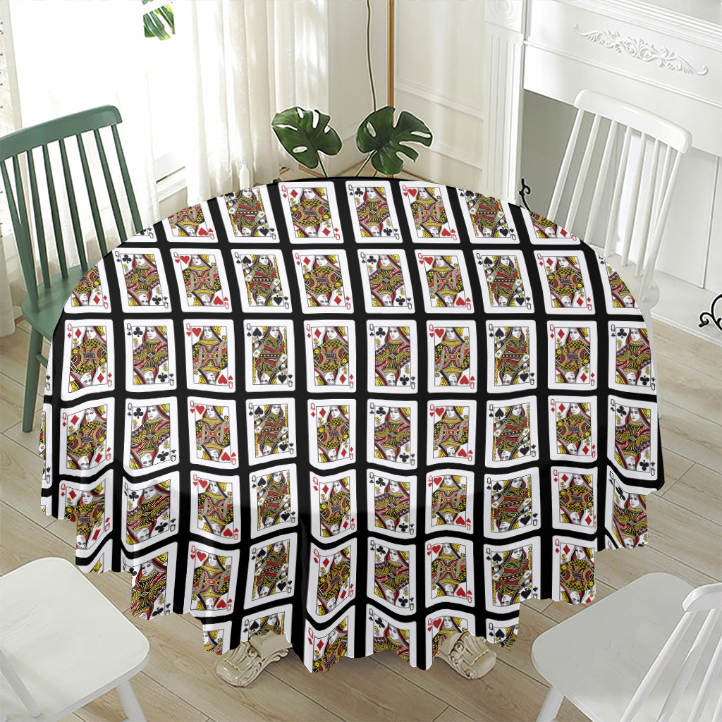 Four Queens Playing Cards Pattern Print Waterproof Round Tablecloth