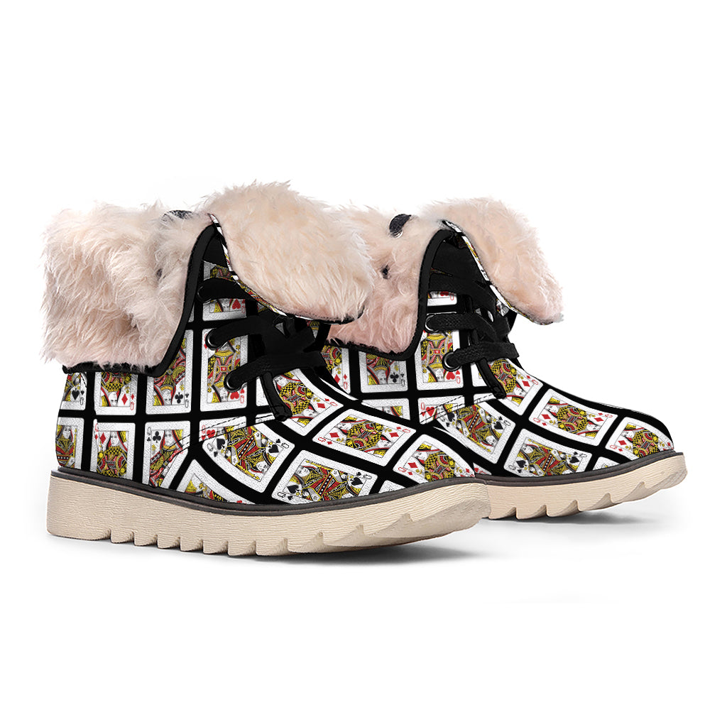 Four Queens Playing Cards Pattern Print Winter Boots