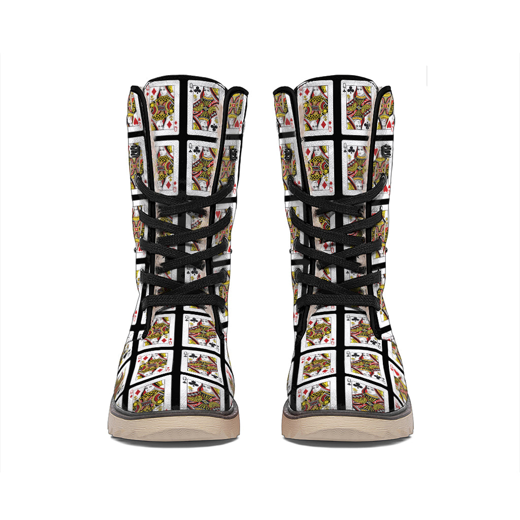 Four Queens Playing Cards Pattern Print Winter Boots