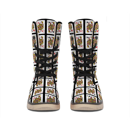 Four Queens Playing Cards Pattern Print Winter Boots