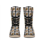 Four Queens Playing Cards Pattern Print Winter Boots