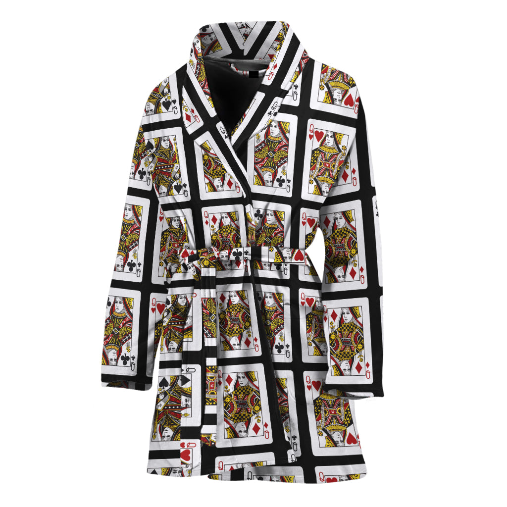 Four Queens Playing Cards Pattern Print Women's Bathrobe