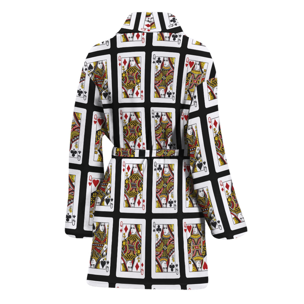 Four Queens Playing Cards Pattern Print Women's Bathrobe
