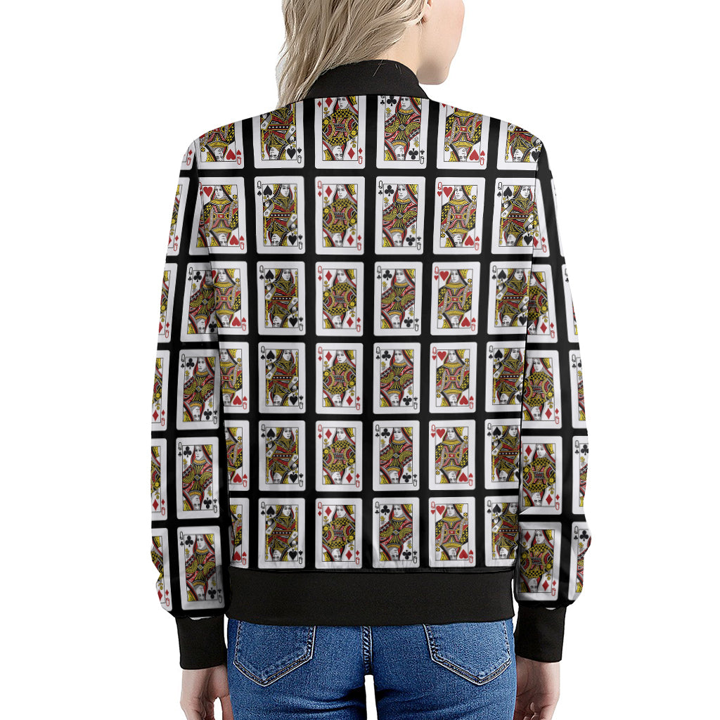 Four Queens Playing Cards Pattern Print Women's Bomber Jacket