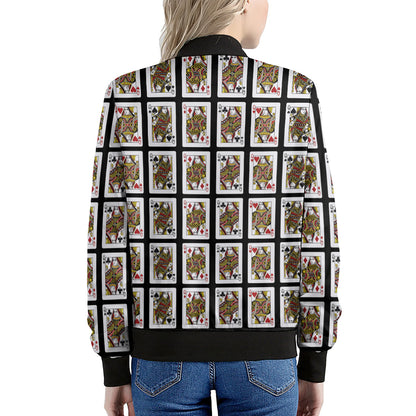 Four Queens Playing Cards Pattern Print Women's Bomber Jacket
