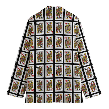 Four Queens Playing Cards Pattern Print Women's Cotton Blazer