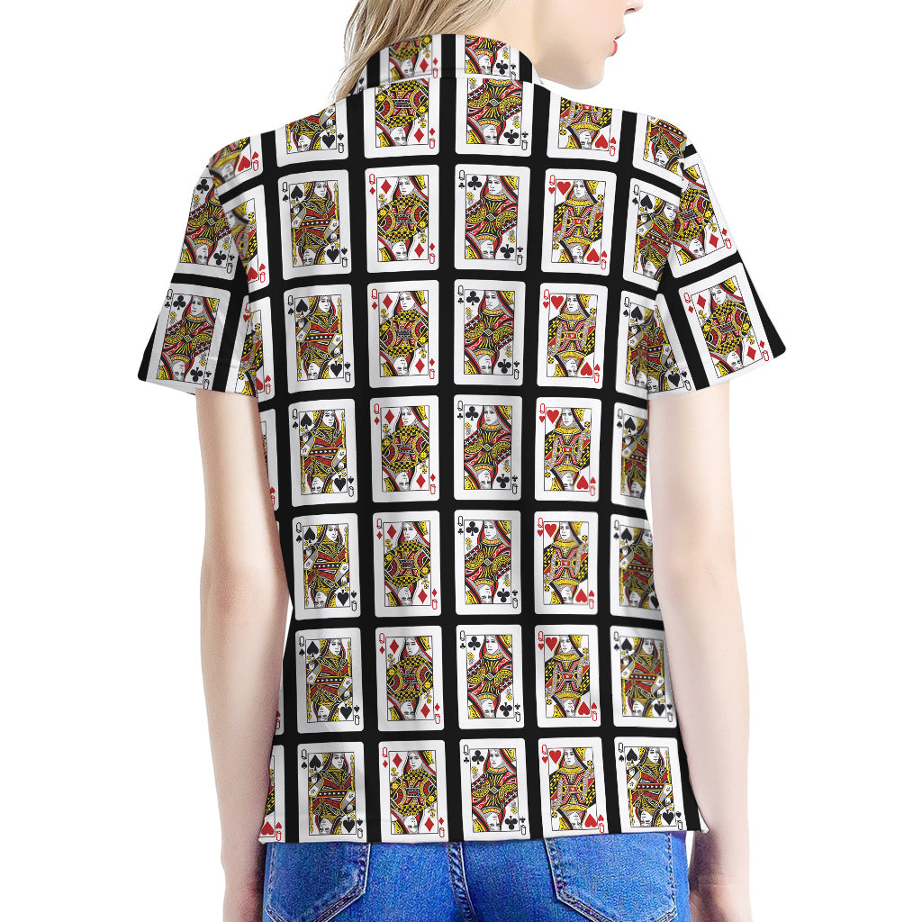 Four Queens Playing Cards Pattern Print Women's Polo Shirt