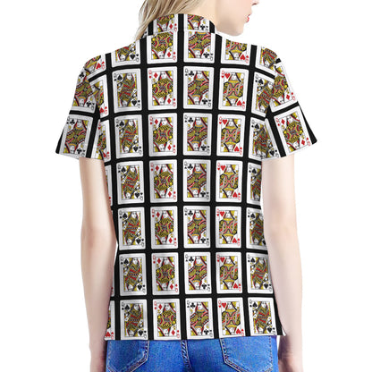 Four Queens Playing Cards Pattern Print Women's Polo Shirt