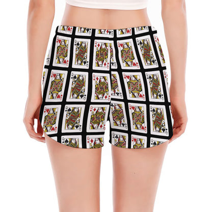 Four Queens Playing Cards Pattern Print Women's Split Running Shorts