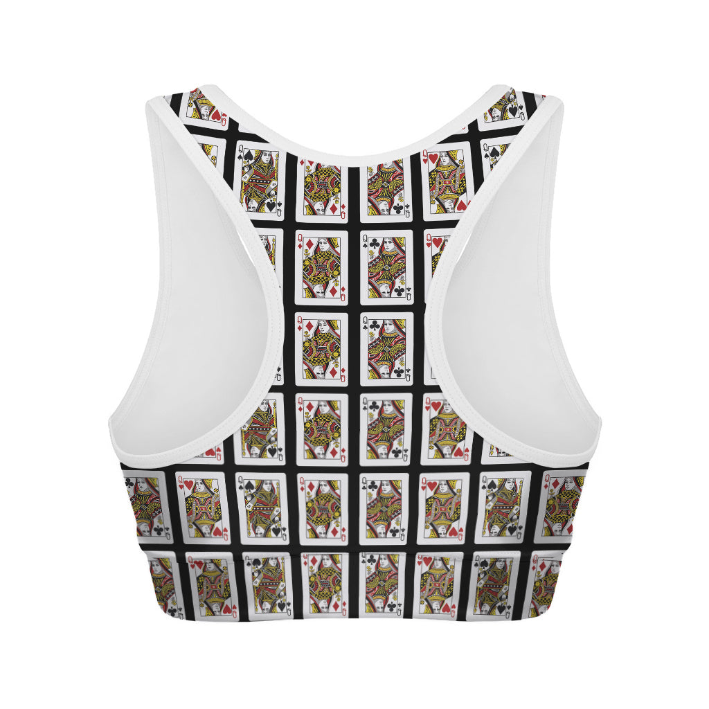 Four Queens Playing Cards Pattern Print Women's Sports Bra