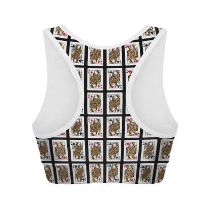 Four Queens Playing Cards Pattern Print Women's Sports Bra
