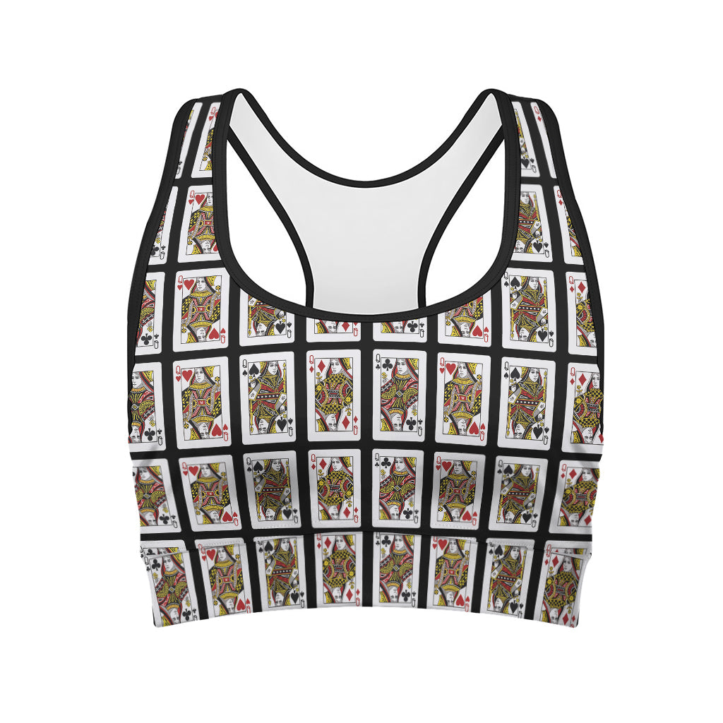 Four Queens Playing Cards Pattern Print Women's Sports Bra