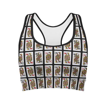 Four Queens Playing Cards Pattern Print Women's Sports Bra