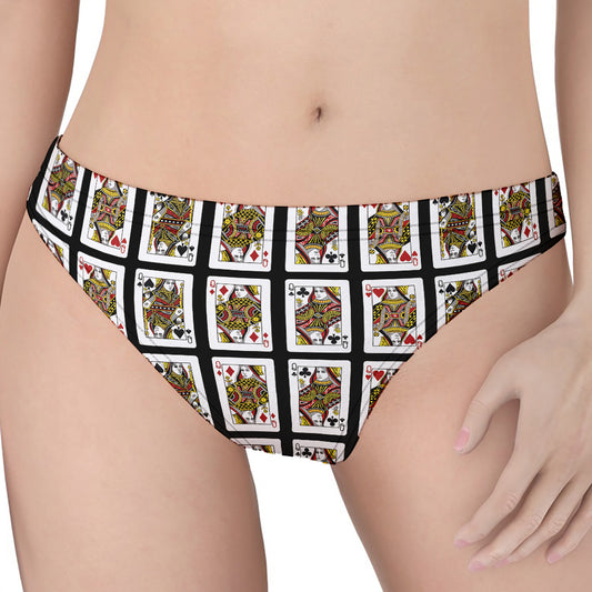 Four Queens Playing Cards Pattern Print Women's Thong