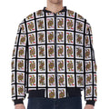 Four Queens Playing Cards Pattern Print Zip Sleeve Bomber Jacket