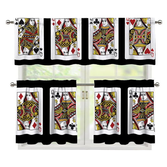 Four Queens Playing Cards Print 3 Piece Kitchen Curtains