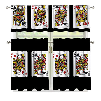 Four Queens Playing Cards Print 3 Piece Kitchen Curtains