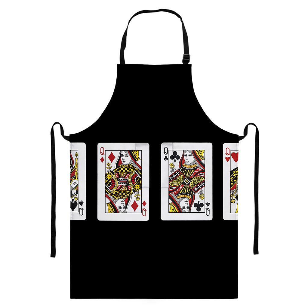 Four Queens Playing Cards Print Bib Apron With Pocket
