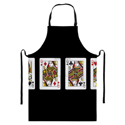 Four Queens Playing Cards Print Bib Apron With Pocket
